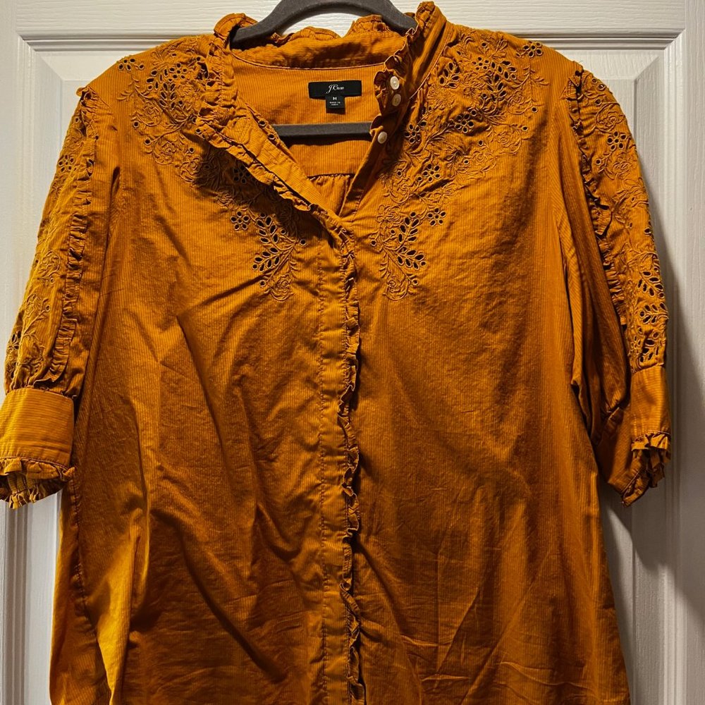 Jcrew Mustard Eyelet Short Sleeve Blouse